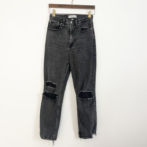 ABERCROMBIE Ultra High Rise Ankle Straight Distressed Curve Love Jeans Black 26 - Picture 1 of 9